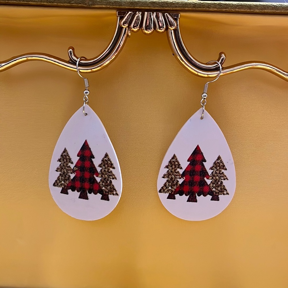 Faux Leather Christmas Tree Dangle Earrings
